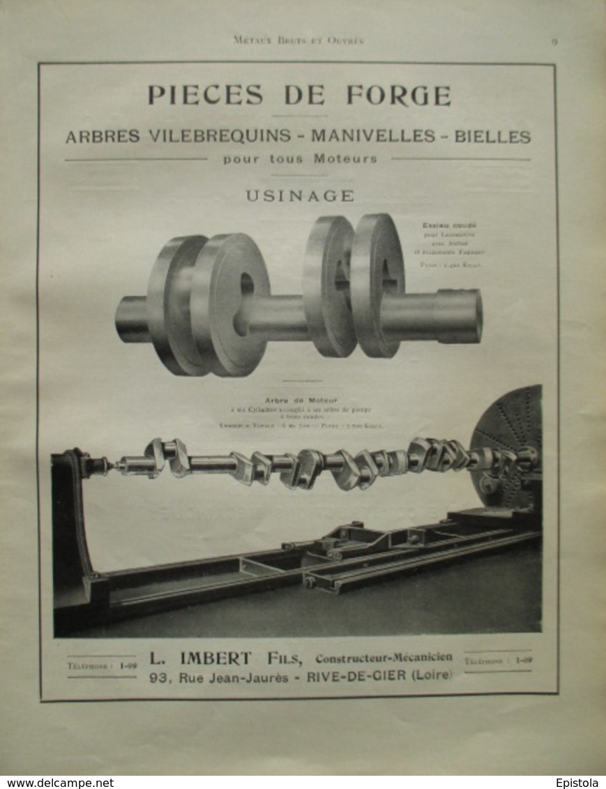 VILEBREQUIN Imbert & Fils à Rive De Gier (Loire)  - Page De 1925 Catalogue Sciences & Tech. (Dims. Standard 22 X 30 Cm) - Maschinen