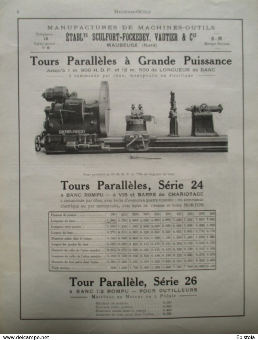 Machine TOUR    Sculfort & Fockedey à Maubeuge    - Page De 1925 Catalogue Sciences & Tech. (Dims. Standard 22 X 30 Cm) - Maschinen