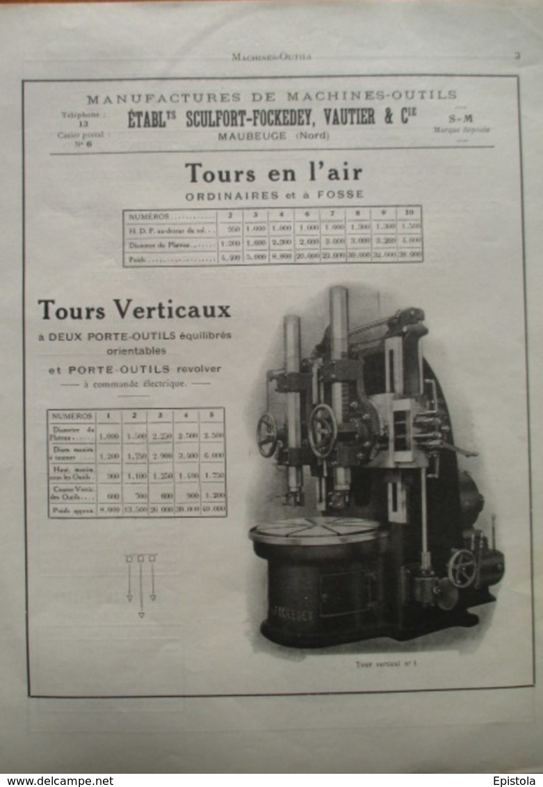 Machine TOUR Sculfort & Fockedey à Maubeuge - Page De 1925 Catalogue Sciences & Tech. (Dims. Standard 22 X 30 Cm) - Maschinen