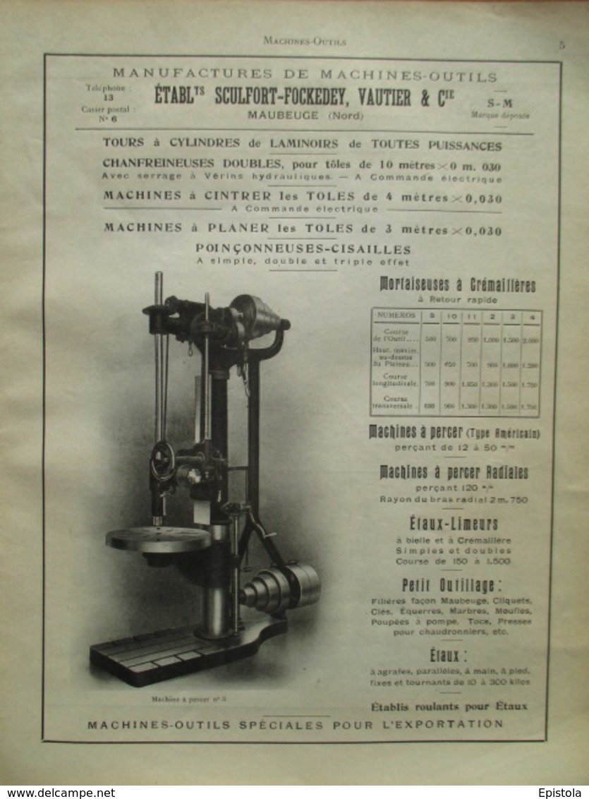 Machine PERCEUSE  Sculfort & Fockedey à Maubeuge - Page De 1925 Catalogue Sciences & Tech. (Dims. Standard 22 X 30 Cm) - Machines