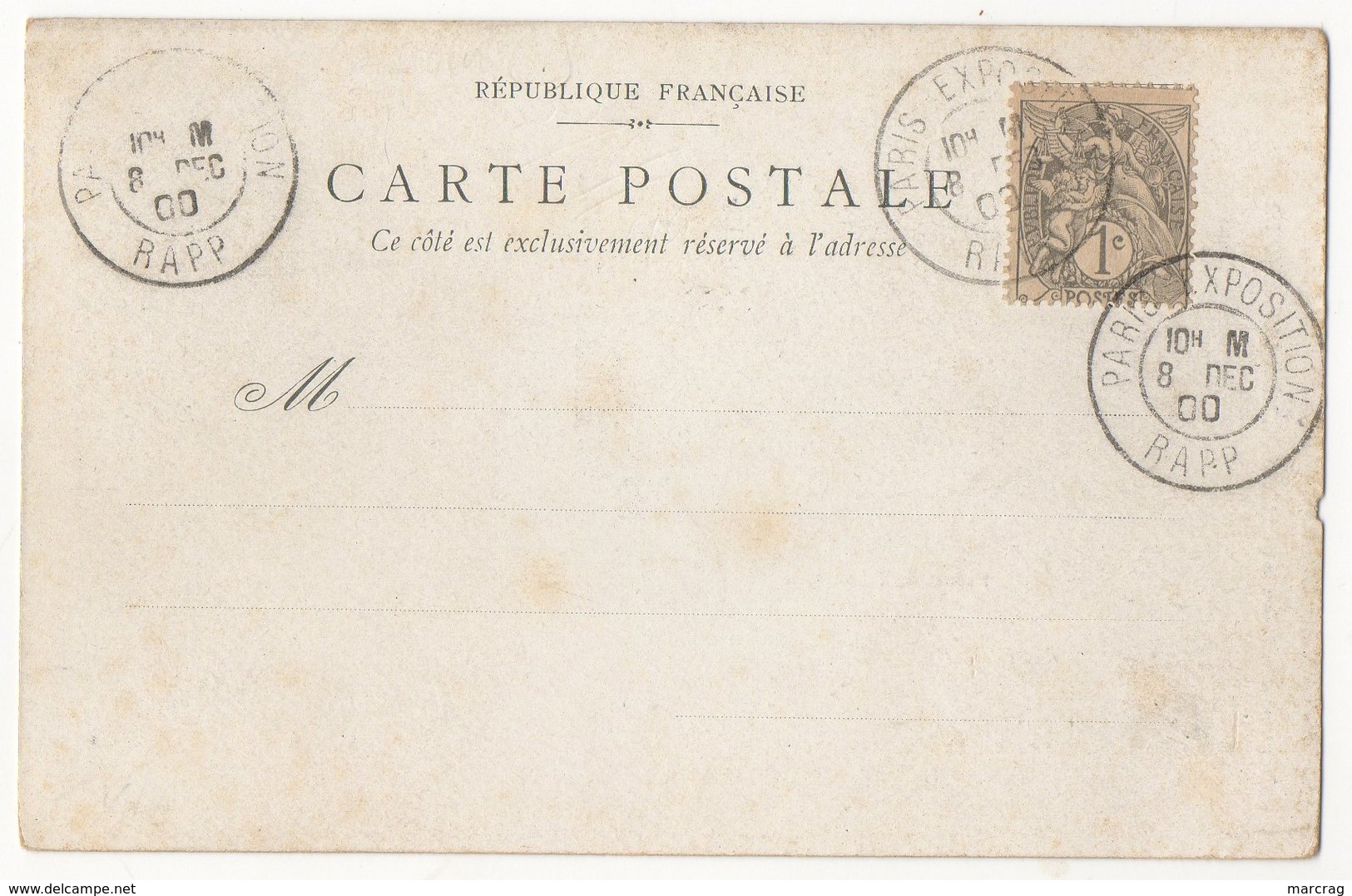 EXPOSITION UNIVERSELLE DE 1900 TYPE BLANC AVEC CACHET DE L'EXPOSITION - Lettres & Documents