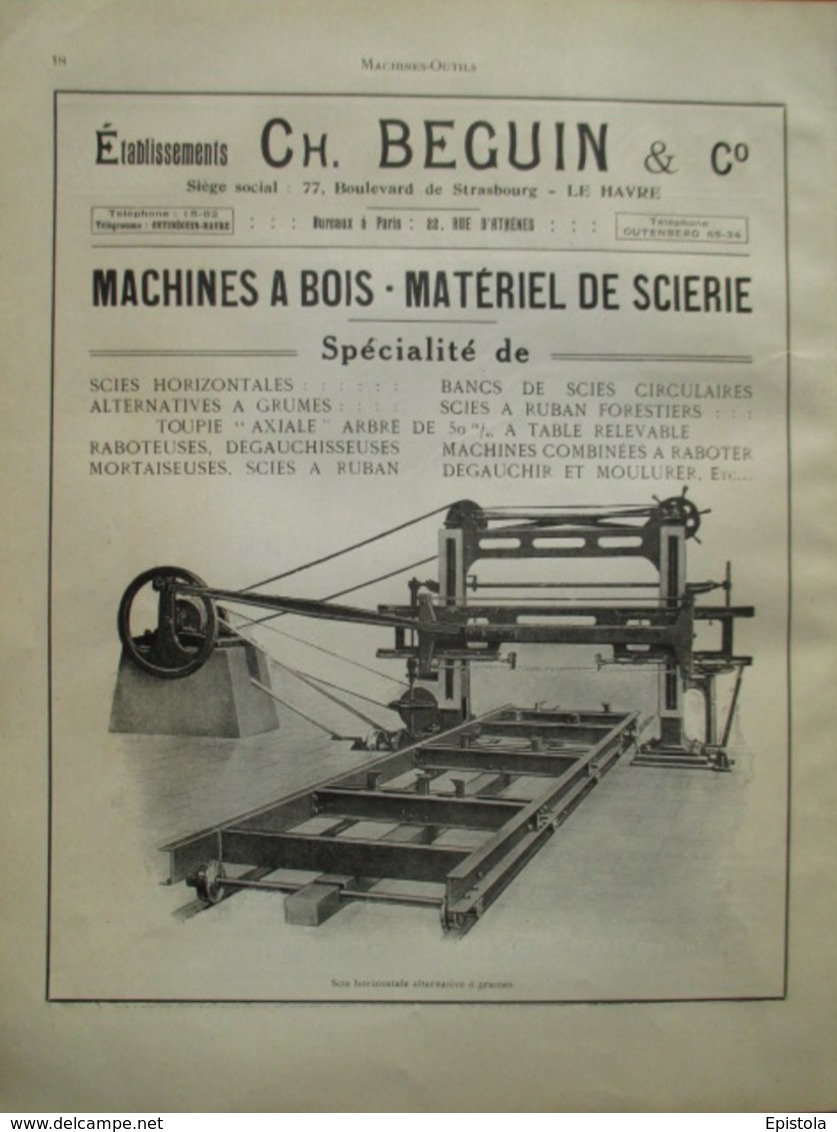 Machine à Bois Pour SCIERIE Beguin  Le Havre  - Page De 1925 Catalogue Sciences & Tech. (Dims. Standard 22 X 30 Cm) - Maschinen