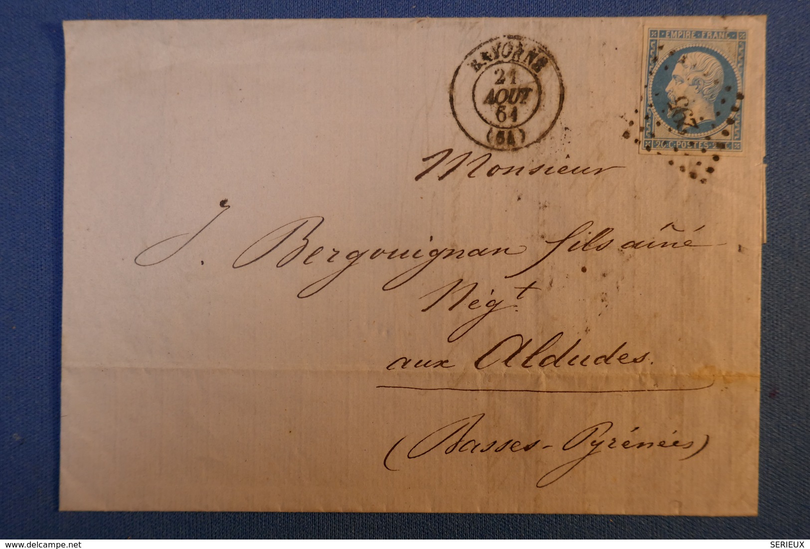 A10 FRANCE LETTRE 1861 BAYONNE POUR ALDUDES PYRENNEES + CACHETS  CLAIRS - 1853-1860 Napoléon III