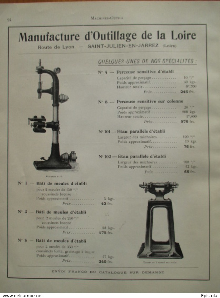 Machine PERCEUSE  Manufacture (SAINT JULIEN EN JARREZ)  - Page De 1925 Catalogue Sciences  . (Dims. Standard 22 X 30 Cm) - Maschinen