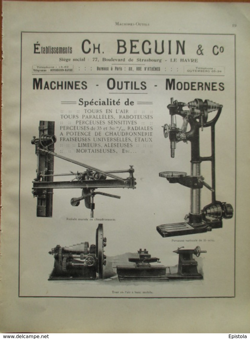 Machine TOUR PERCEUSE  Beguin  Le Havre  - Page De 1925 Catalogue Sciences & Tech. (Dims. Standard 22 X 30 Cm) - Machines