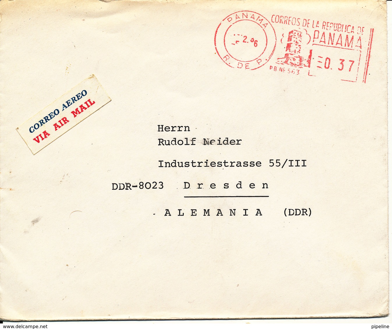 Panama Cover With Meter Cancel 5-2-1986 Sent To Germany DDR - Panama