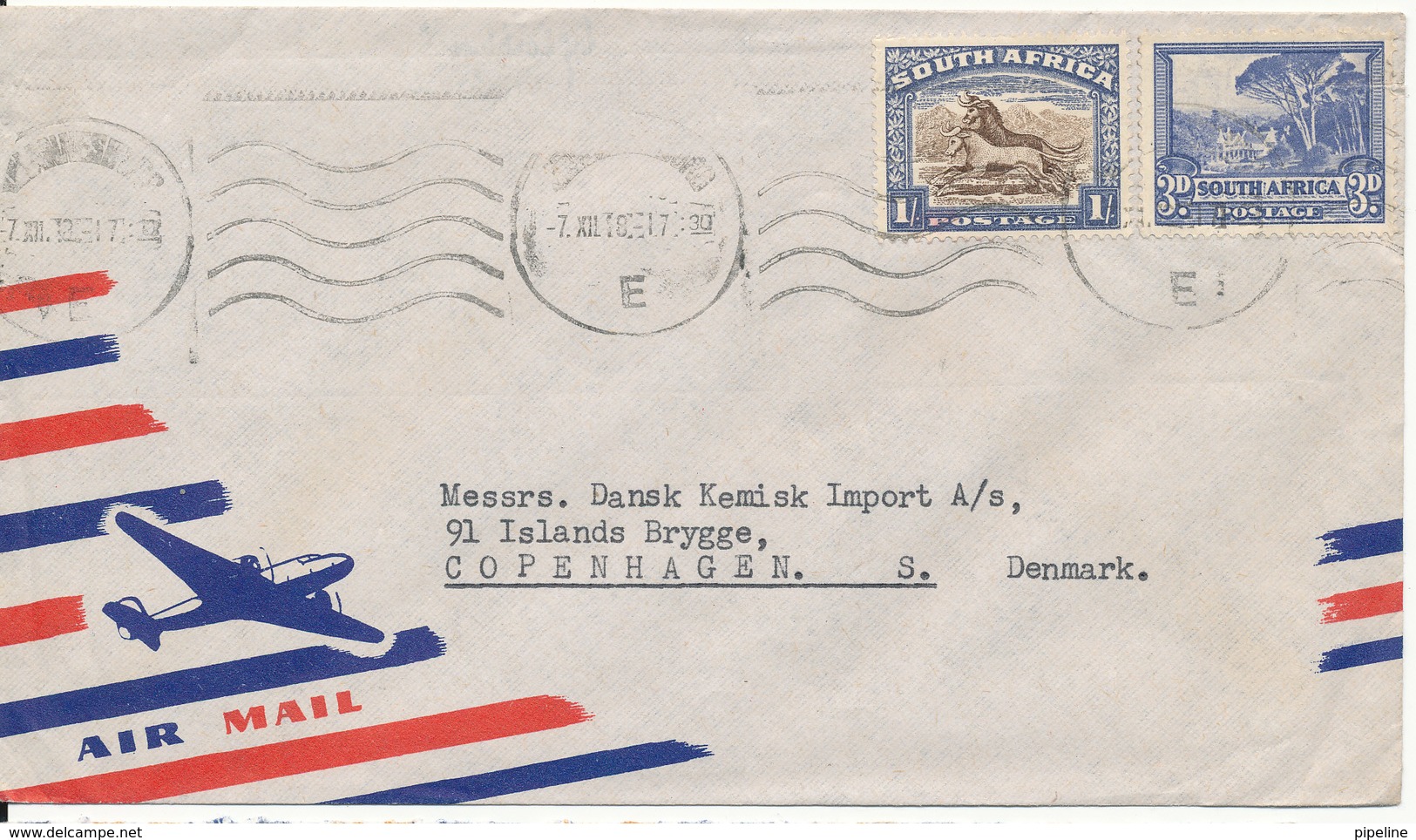 South Africa Air Mail Cover Sent To Denmark 7-12-1930 - Luftpost