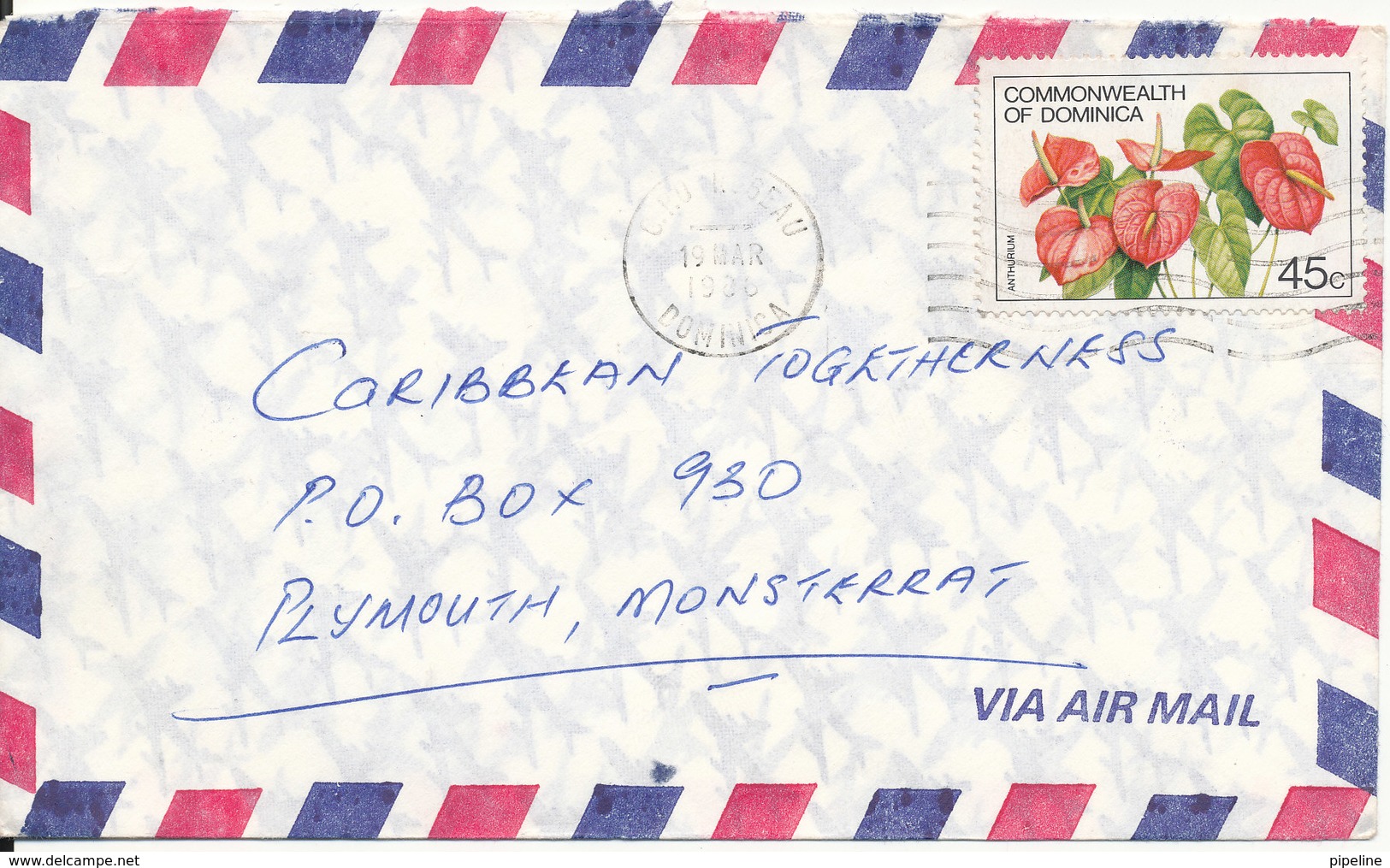 Dominica Air Mail Cover Sent To Montserrat 19-3-1986 Single Franked Flower - Dominica (1978-...)