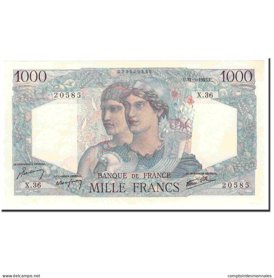 France, 1000 Francs, Cérès Et Mercure, 1945, 1945-05-31, NEUF, Fayette:41.03 - 1 000 F 1927-1940 ''Cérès Et Mercure''