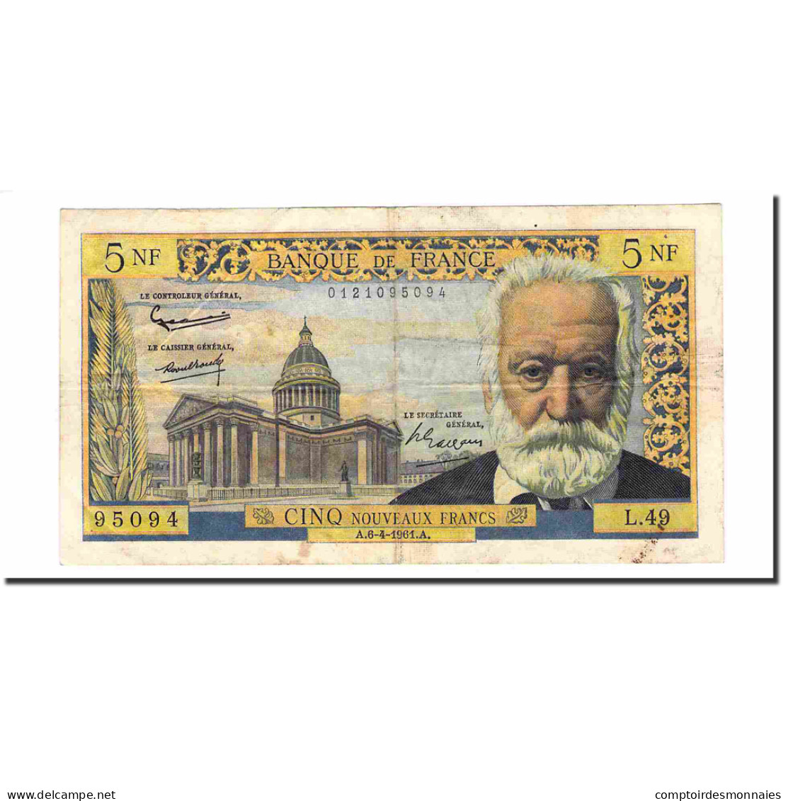 France, 5 Nouveaux Francs, Victor Hugo, 1961, 1961-04-06, TTB, Fayette:56.7 - 5 NF 1959-1965 ''Victor Hugo''