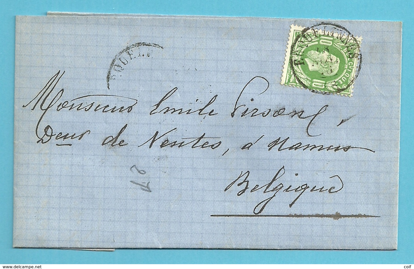 30 Op Brief Stempel ERQUELINNES - 1869-1883 Léopold II