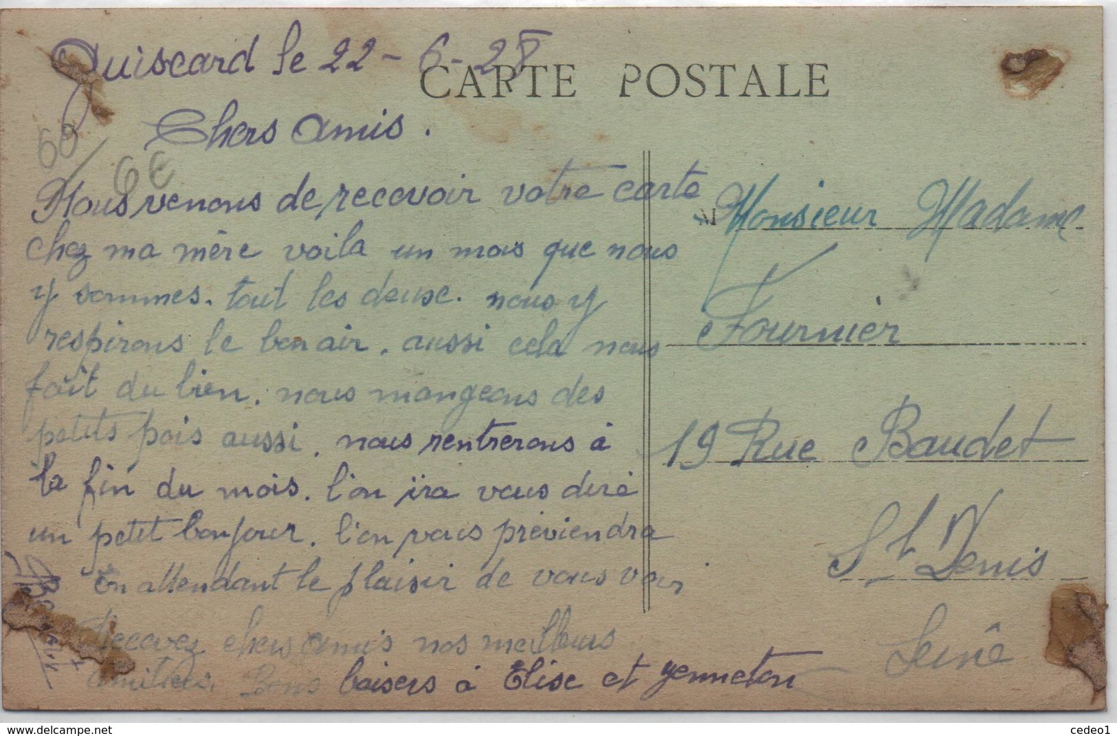 GUISCARD  RUE DE CHAUNY     TRACE DE COLLE AU DOS DE LA CARTE   VOIR LES SCANS - Guiscard