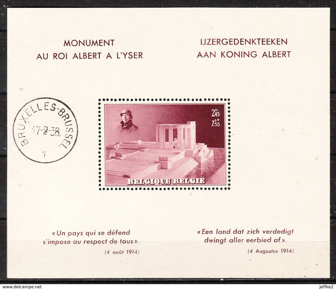 BL8**  Monument Albert Ier - MNH** - COB 65 - Vendu à 13% Du COB!!!! - 1924-1960