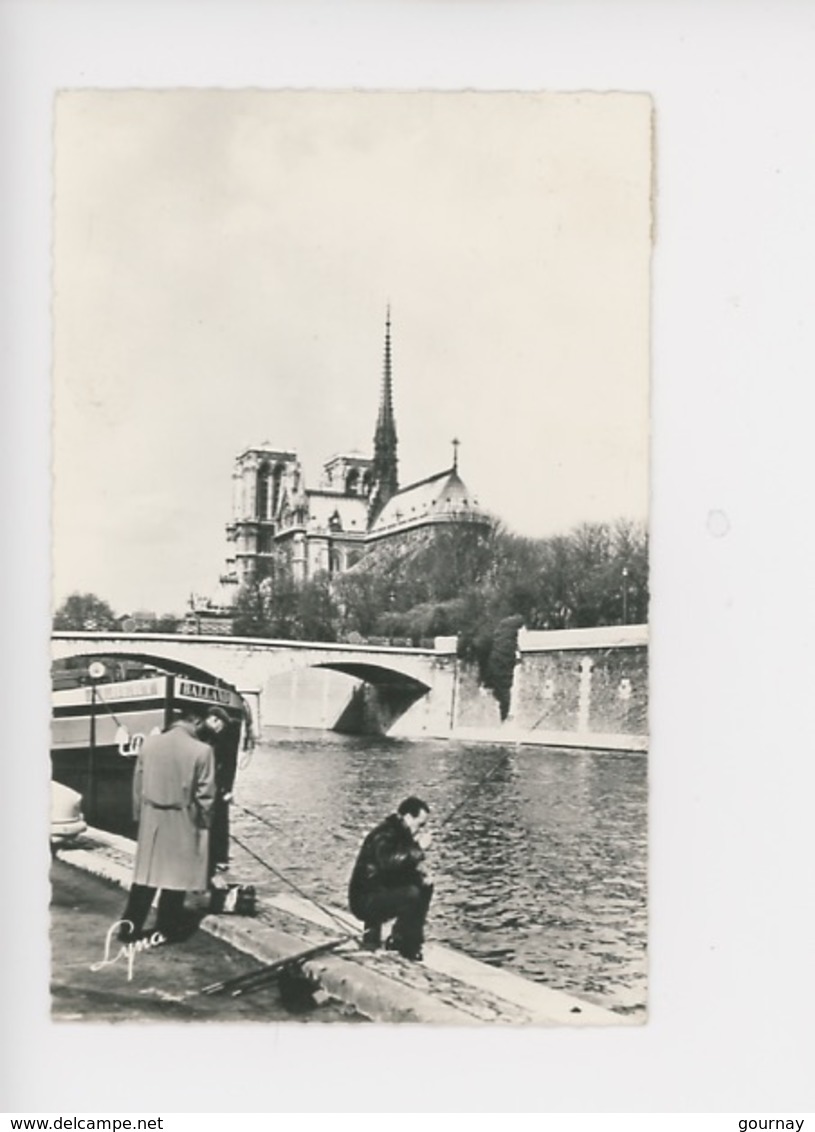 Paris Notre Dame Et La Seine - Péniche Albert Balland Pêcheur à La Ligne (cp N°405 Lina) - La Seine Et Ses Bords