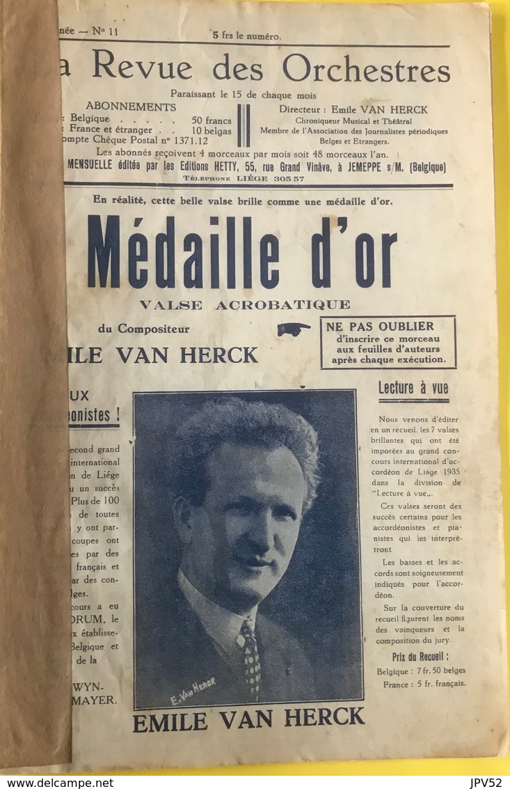 (137) Partituur - Partition - Médaille D'Or - Valsse Acrobatique - Emile Van Herck - La Valse Est Reine - Partitions Musicales Anciennes