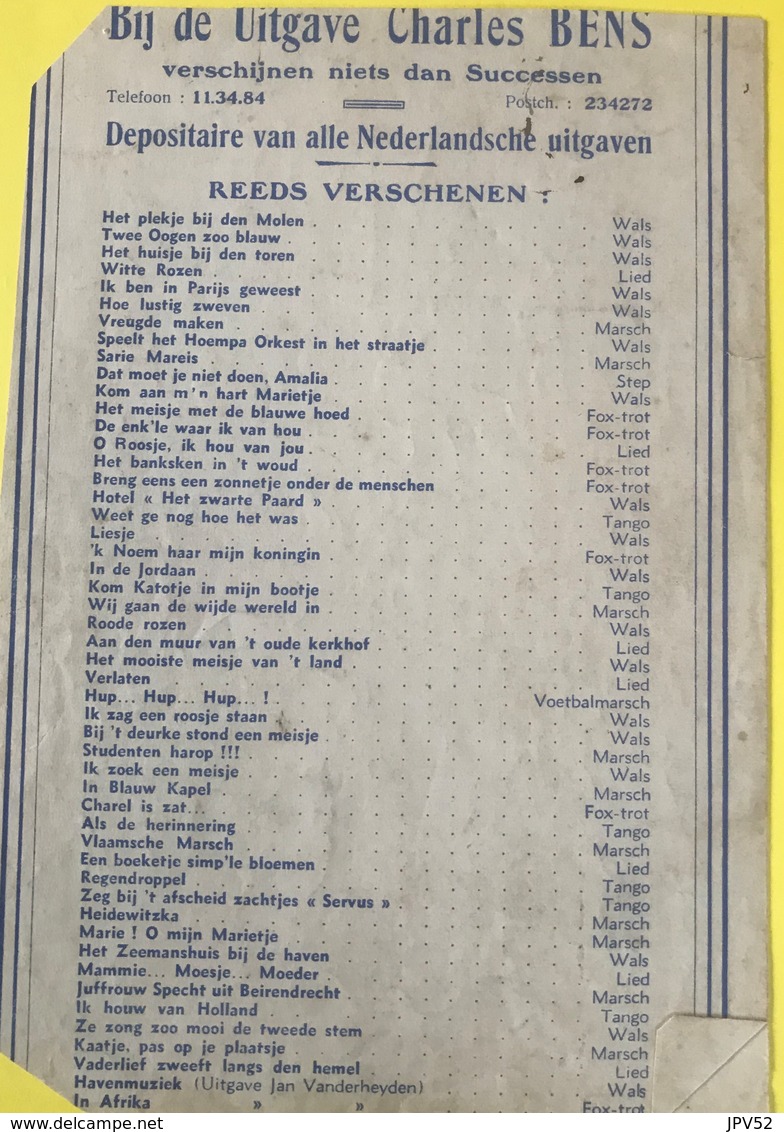 (142) Partituur - Partition - In Blauw Kapel - The Army Fell For Little Isabel - Butler - Ferry - Partitions Musicales Anciennes