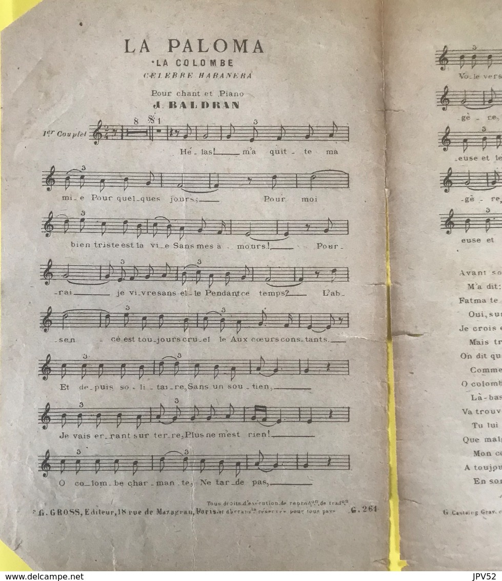 (143) Partituur - Partition - La Paloma - La Colombe - Partitions Musicales Anciennes