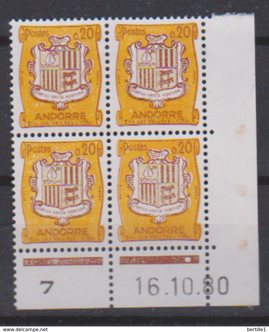 ANDORRE         N°  YVERT  Coin Daté 157   ( 16.10.80)   NEUF SANS  CHARNIERES - Unused Stamps