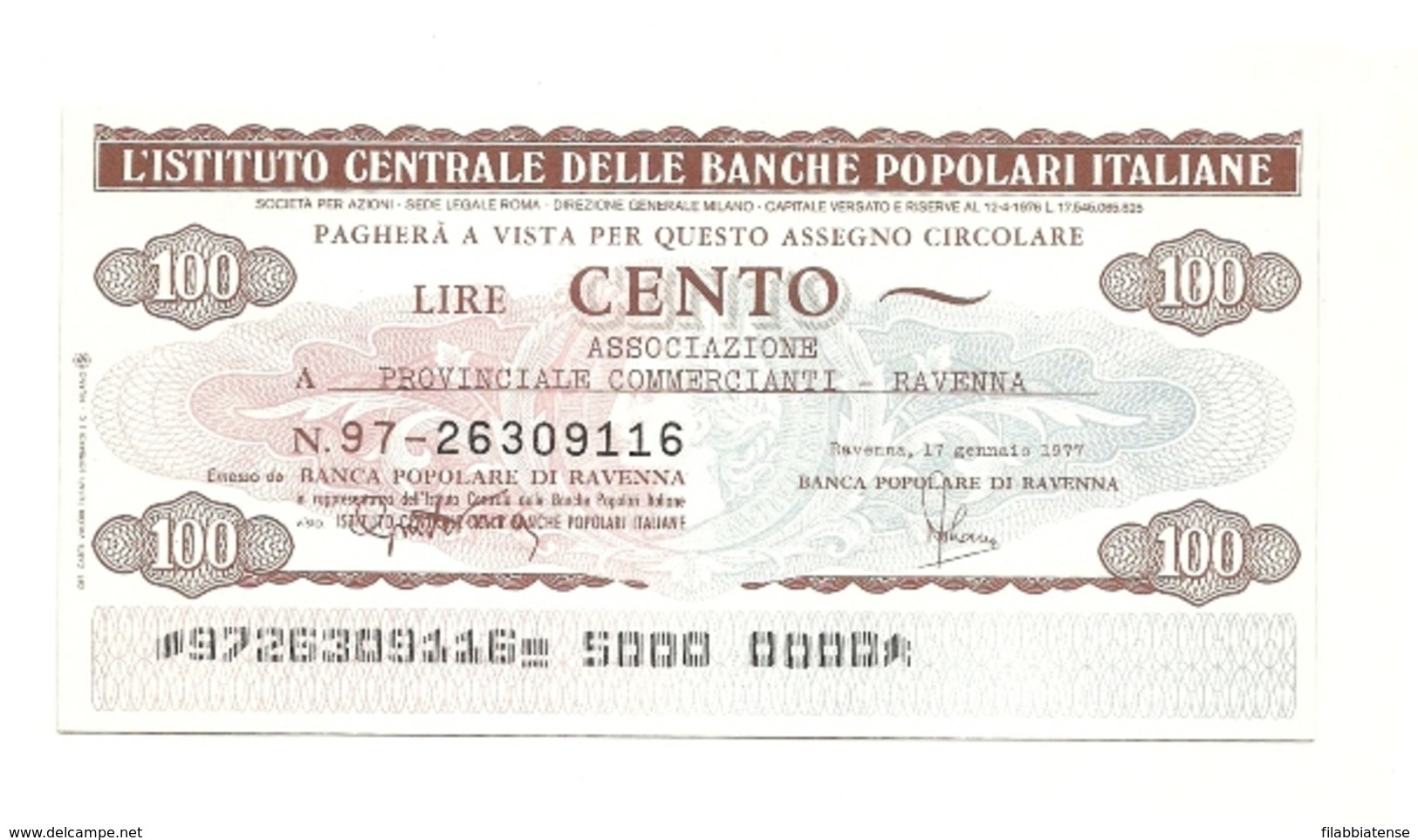 1977 - Italia - Istituto Centrale Delle Banche Popolari Italiane - Associazione Provinciale Commercianti - Ravenna - [10] Assegni E Miniassegni