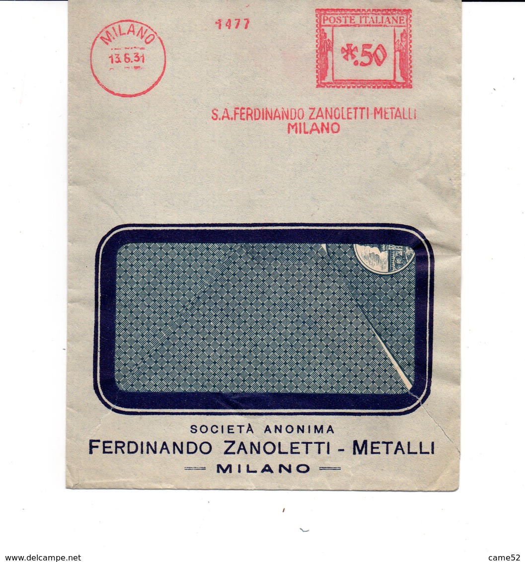 1931 EMA Affrancatura Meccanica Rossa Freistempel Milano S.A. Ferdinando Zanoletti Metalli Milano Senza Cornice - Macchine Per Obliterare (EMA)