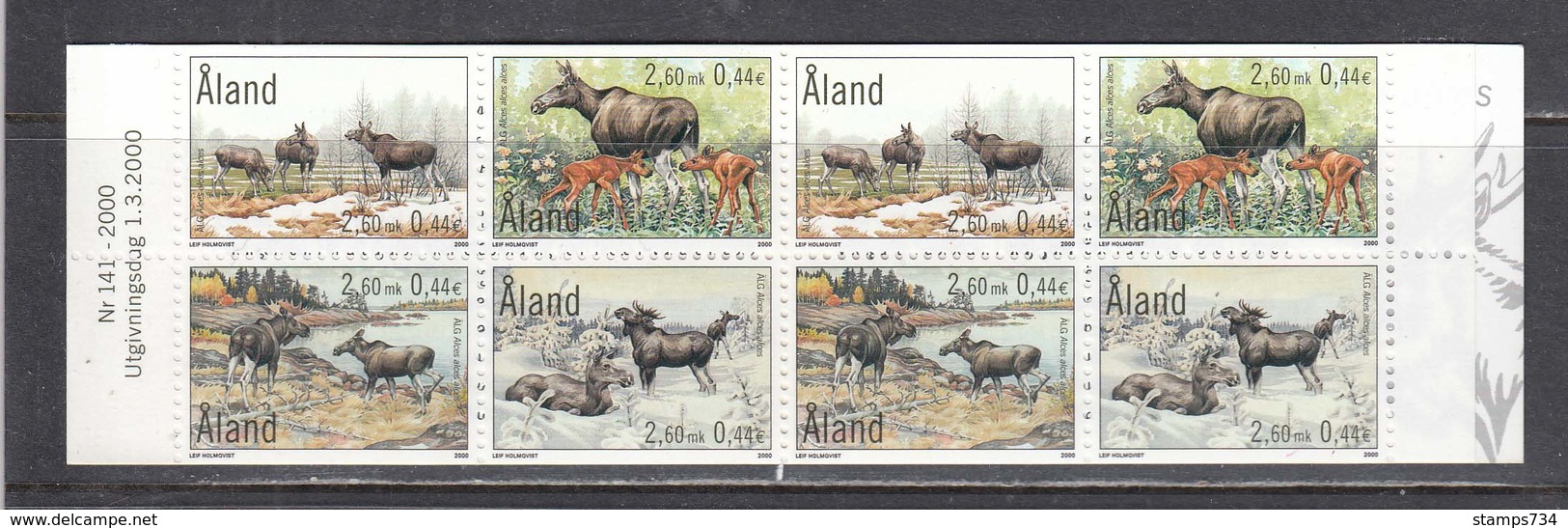 Aland 2000 - Fauna: The Moose, Mi-Nr. 171/74 In Booklet, MNH** - Ålandinseln