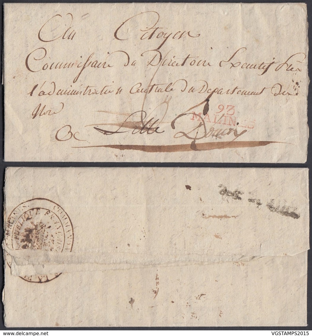 BELGIQUE LETTRE DE MALINES 30/08/1796 VERS LILLE VERSO "DEBOURSE LILLE" ET DOUAI "COMMANDANT (DD) DC-7090 - 1794-1814 (French Period)