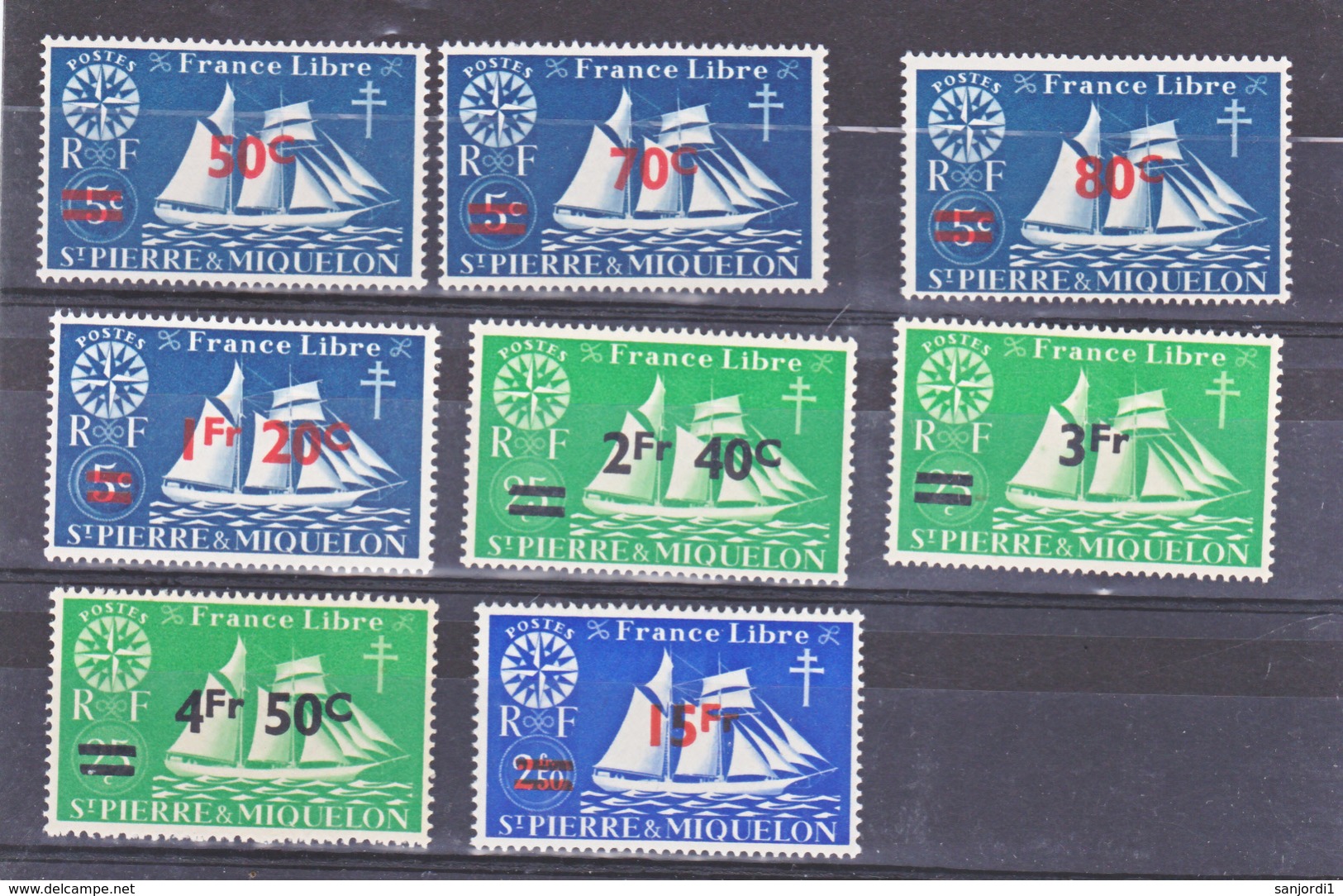 Saint Pierre Et Miquelon  315/322 France Libre Surchargé  Neuf **TB MNH Sin Charmela - Neufs