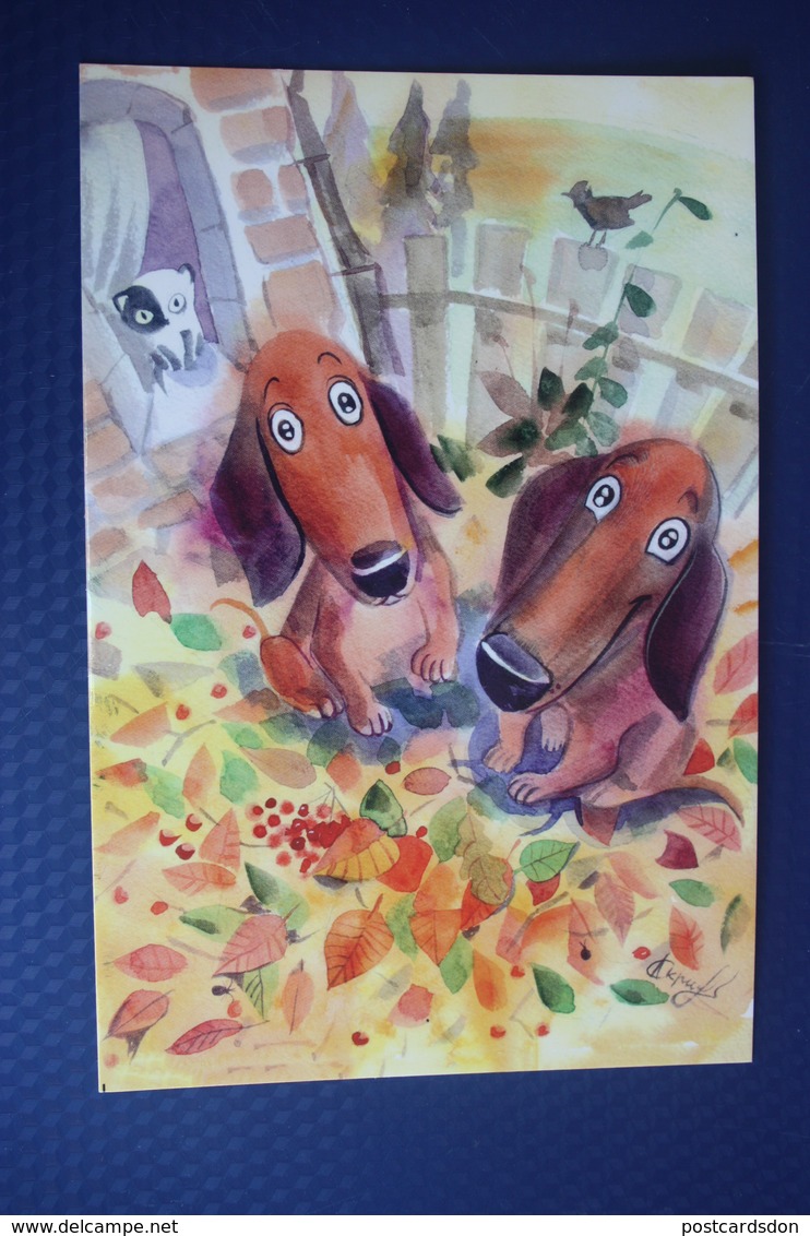 Painter Skripchenko - Modern Postcard - Dachshund - Dachshound - Teckel - Dackel - Bassotto - Perros