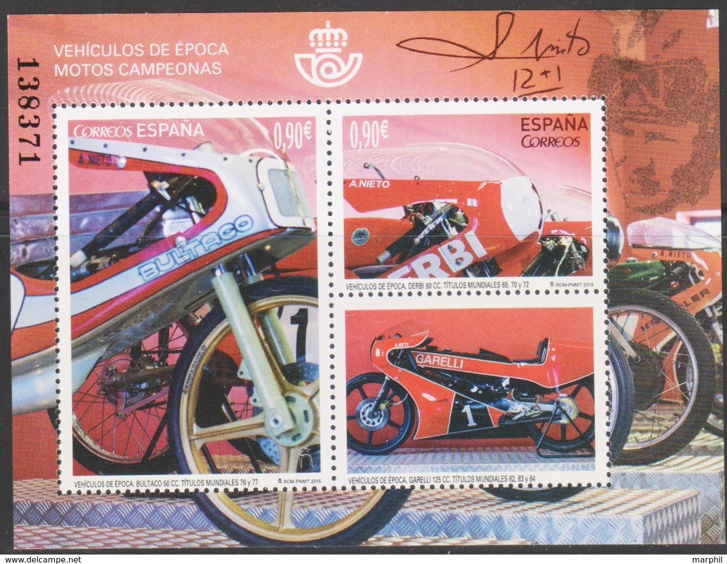 Spagna 2015 Moto D'epoca BF 1v MNH/** - Blocs & Hojas