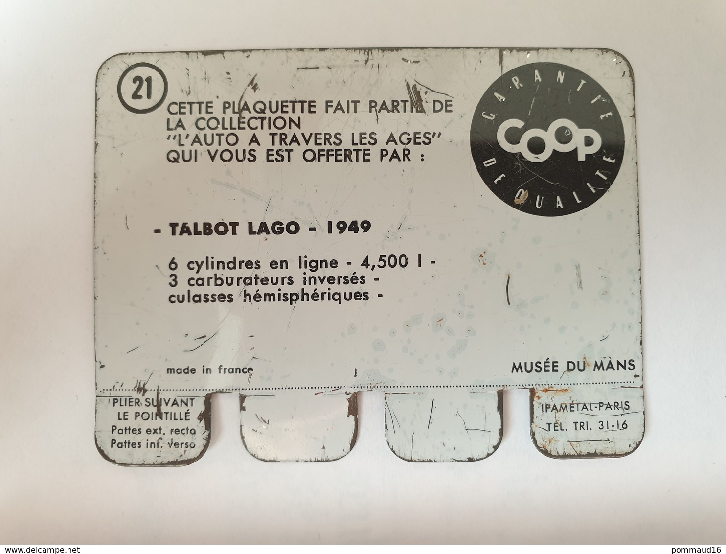 Talbot Lago 1949 - Plaquette Collection L'auto à Travers Les âges N°21 - Plaques En Tôle (après 1960)