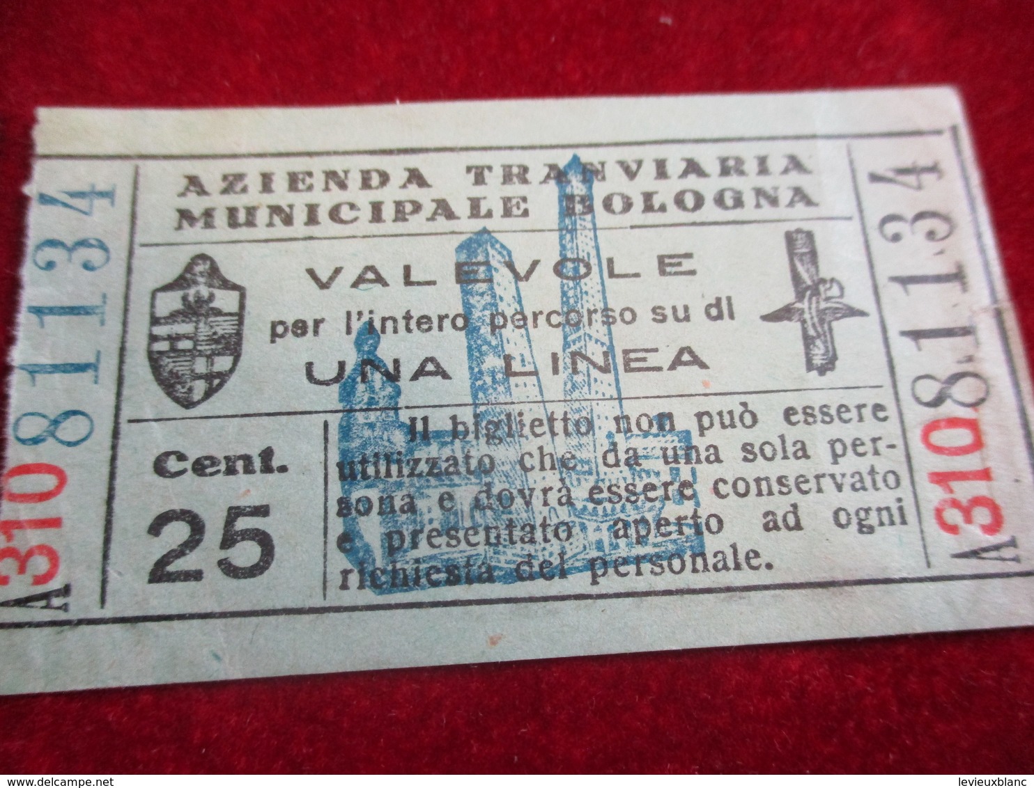 Ticket De Tramway/ Azienda Tranviara Municipale Bologna/ Valevole/BOLOGNE/ Italie /vers 1900-1930    TCK26 - Europe