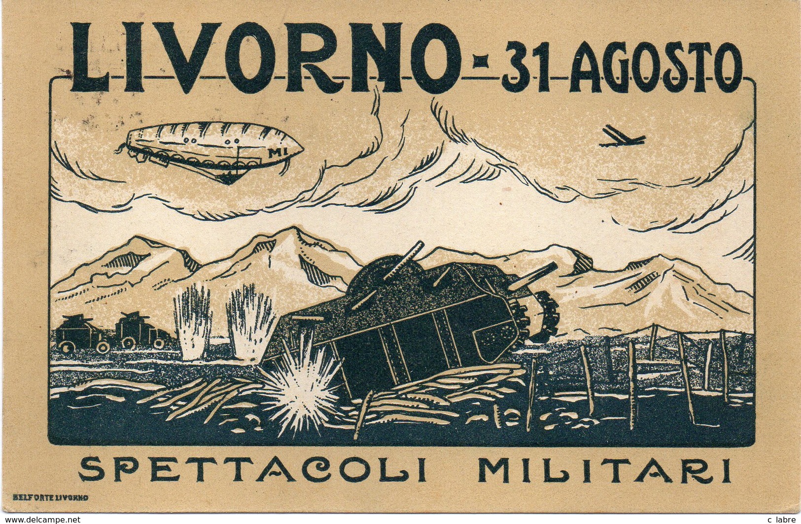 ITALIE : CP . PA . " LIVOURNE " . AVEC GRIFFE ET SPECTACLE MILITAIRE . 1919 . - Posta Aerea