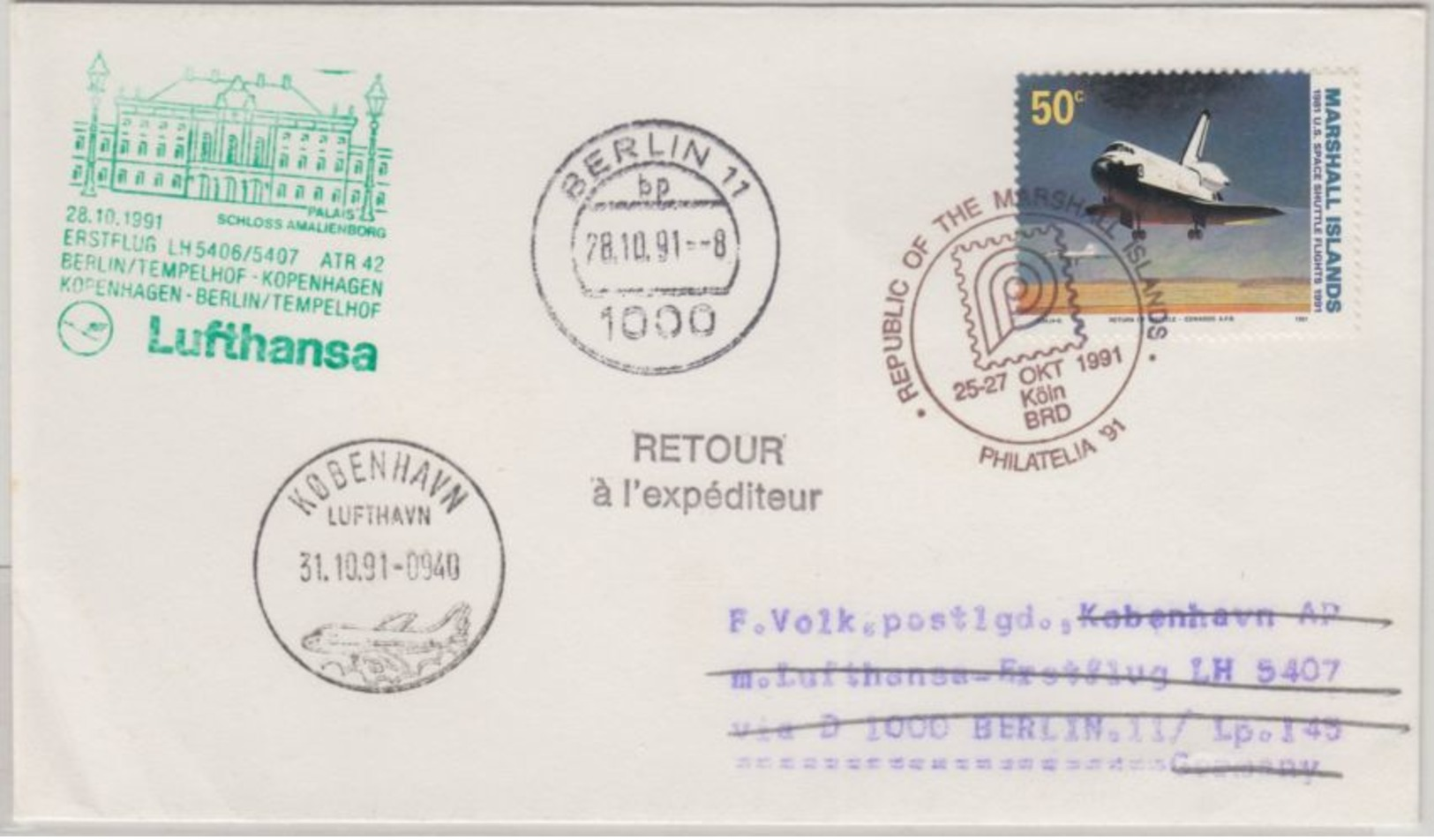 Marshall Islands - Lufthansa Erstflug Zuleitung Berlin - Kopenhagen 1991 - Micronésie