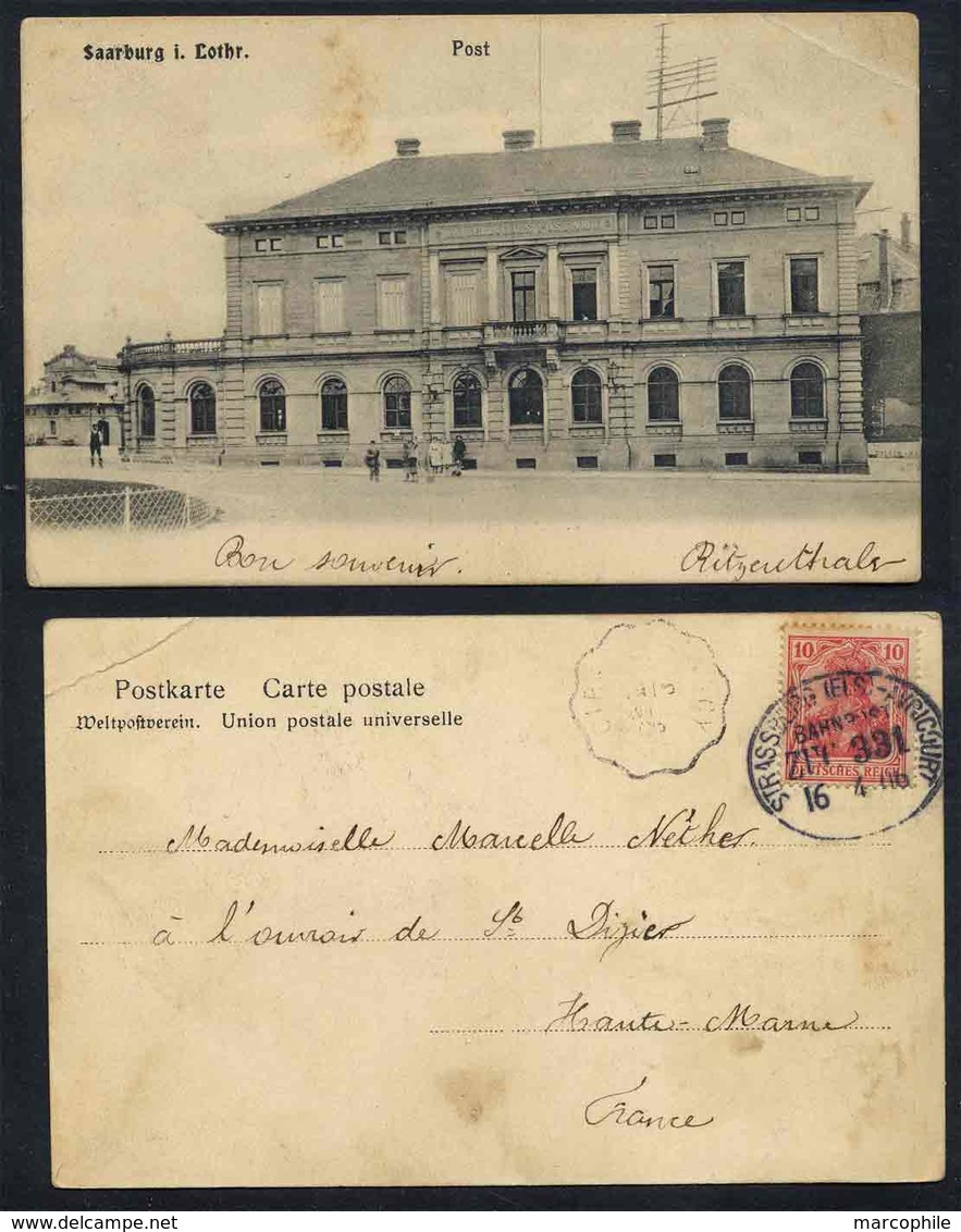 LORRAINE - MOSELLE - SARREBOURG /1906 CPA LA POSTE / ANIMEE & CACHET DE TRAIN (ref 8128) - Sarrebourg