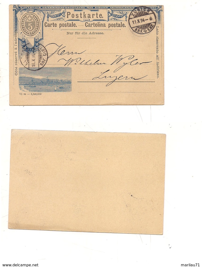 P662 SVIZZERA HELVETIA POSTKARTE INTERO POSTALE 1894 VIAGGIATO - Interi Postali
