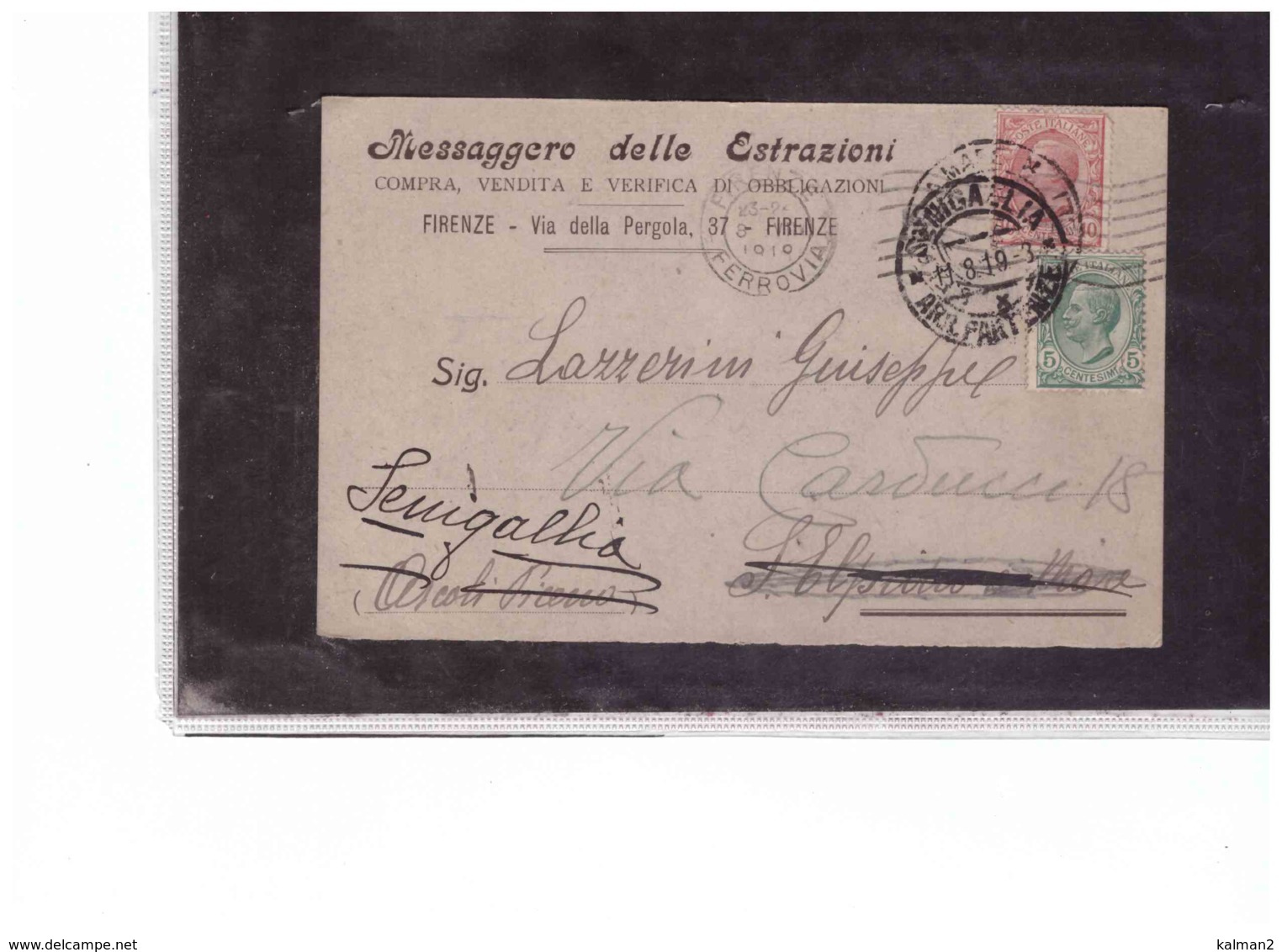 TEM11284  -   FIRENZE  8.8.1918    /   CART. POSTALE  SPEDITA A  SENIGALLIA - Storia Postale