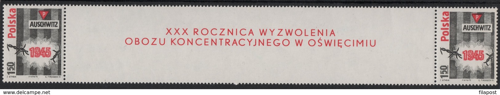 Poland 1975  Mi.2362 Zf 2362 Liberation Of A Concentration Camp Auschwitz Park Separated Tab  MNH** - Varietà E Curiosità