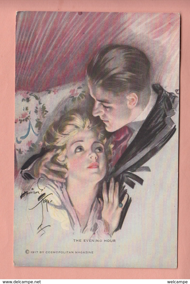 OLD POSTCARD - FANTASY -    HARRISON FISHER - ARTIST SIGNED  - THE EVENING HOUR - Fisher, Harrison