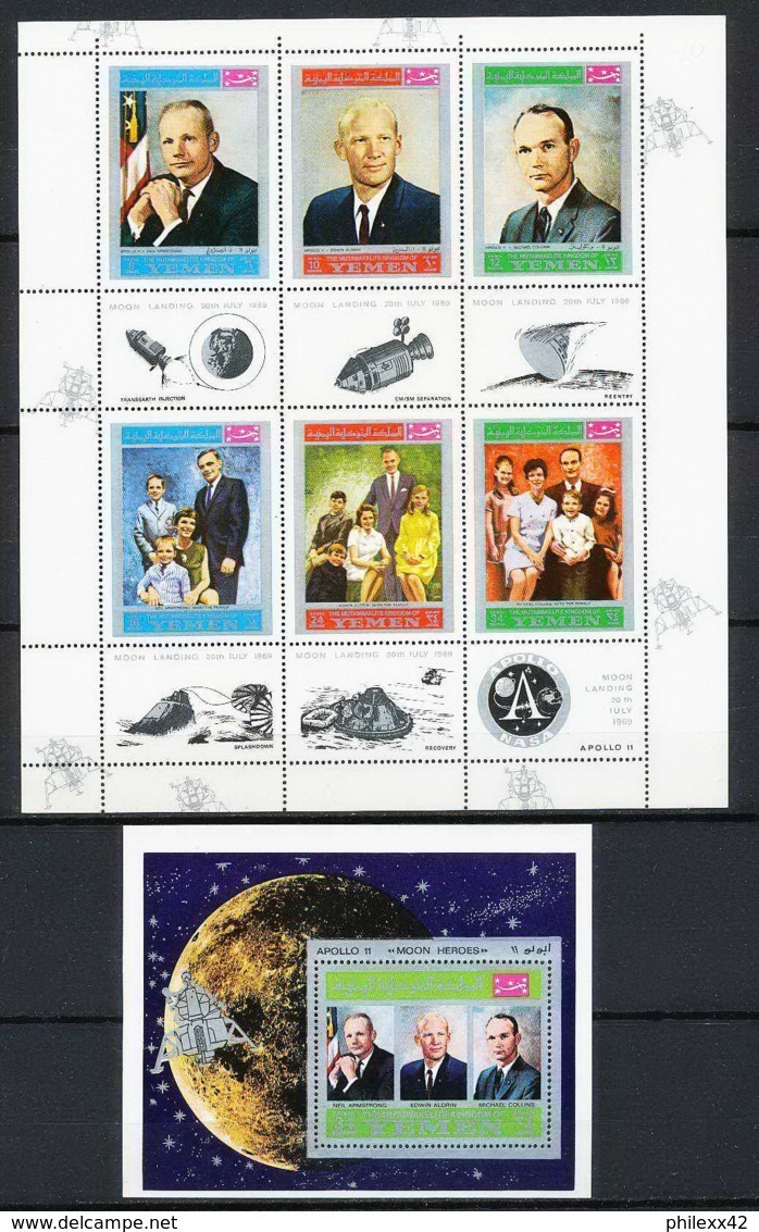 756c Yemen Kingdom MNH ** N° 809 A / F + Bloc 167 A Apollo 11 Astronauts Armstrong Aldrin Collins Sheet Espace (space) - Yémen