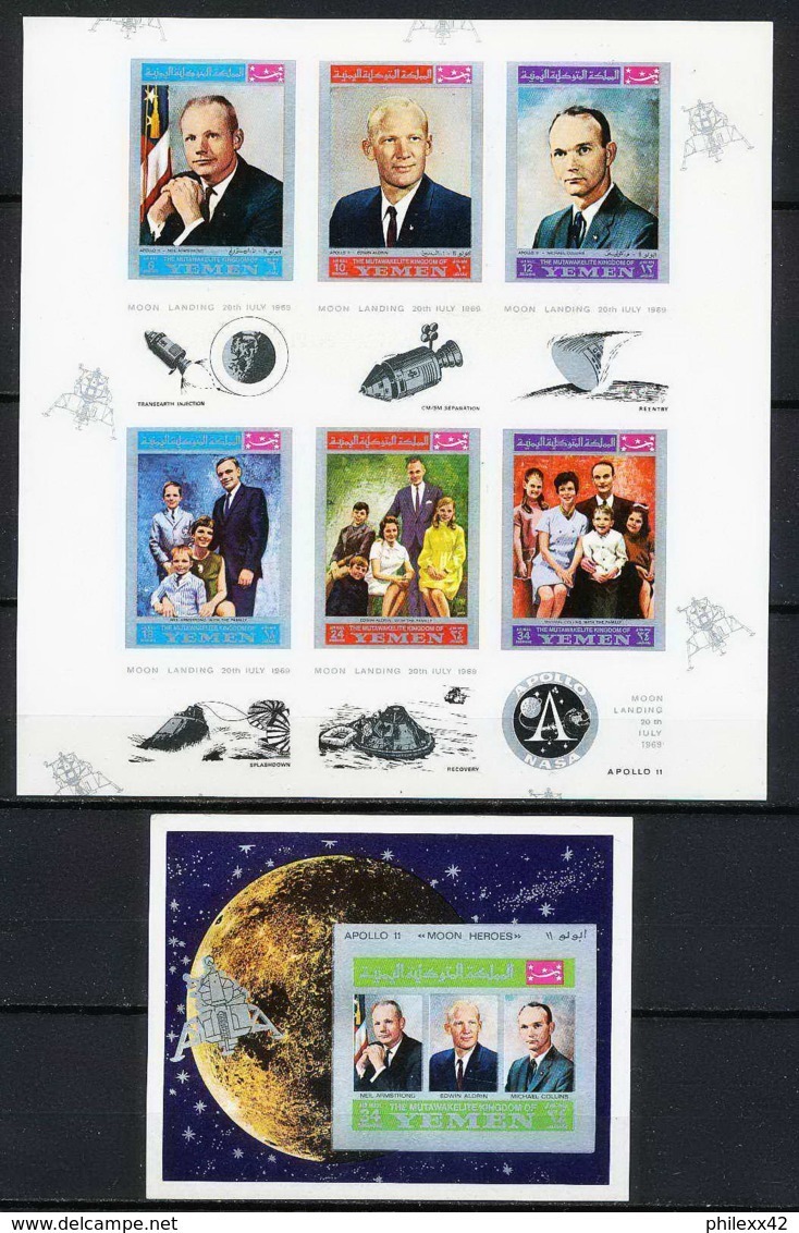 755c Yemen Kingdom MNH ** N° 809 A /F + Bloc 167 B Apollo 11 Astronauts Armstrong Non Dentelé Imperf Espace (space) - Yémen