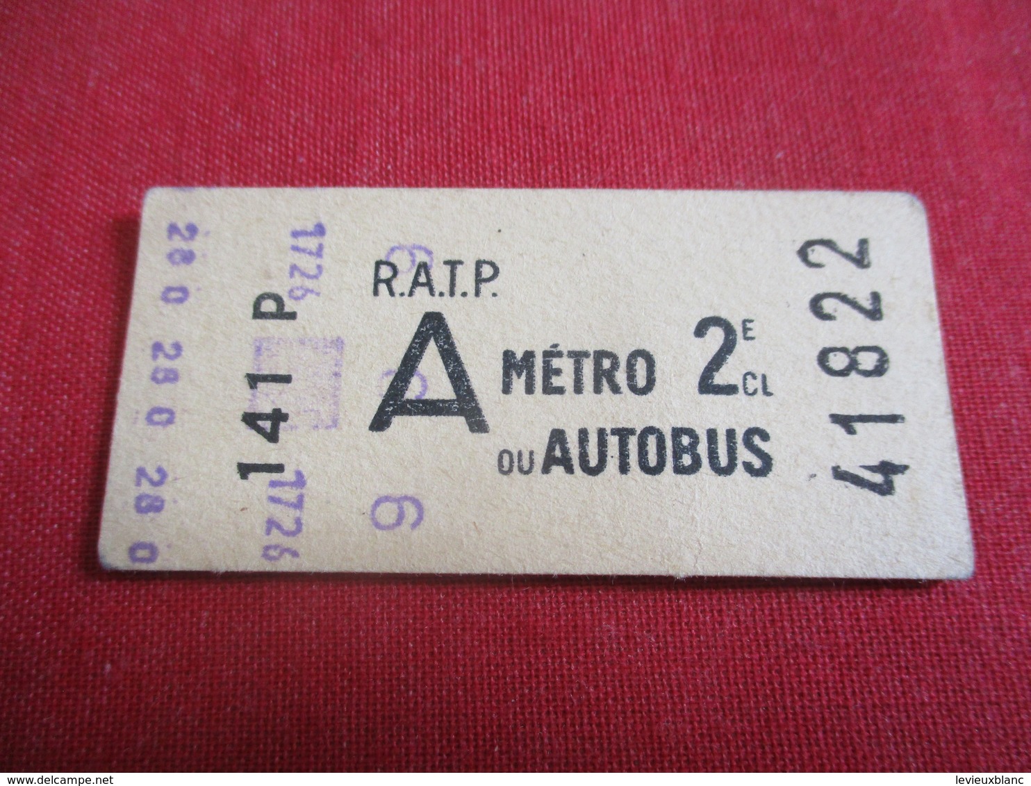 RATP / Métro Ou Autobus/ A /  2 éme Classe/ 141 P / Vers 1950-1970  TCK33 - Europa