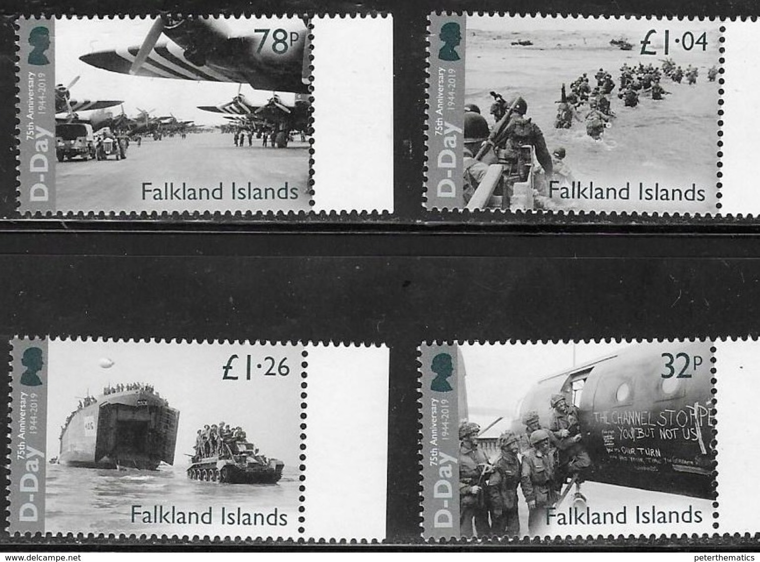 FALKLAND ISLANDS, 2019, MNH, WWII, D-DAY, SHIPS, PLANES, TANKS, MILITARY, 4v - WW2