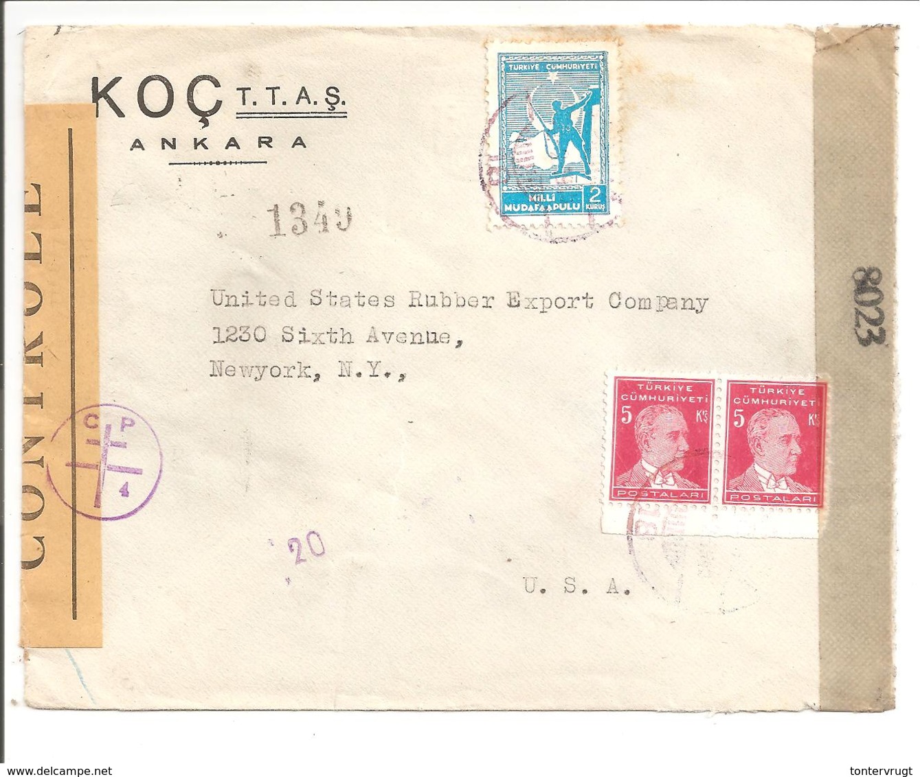 Ankara>New York WW II Censuré-Examined - Briefe U. Dokumente