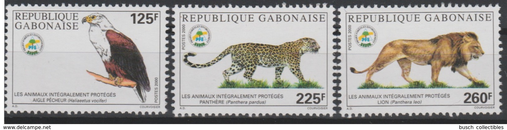 Gabon Gabun 2000 Mi. 1494 - 1496 Faune Fauna Animaux Intégralement Protégés Panther Lion Eagle Aigle Bird Of Prey RARE ! - Gabon (1960-...)