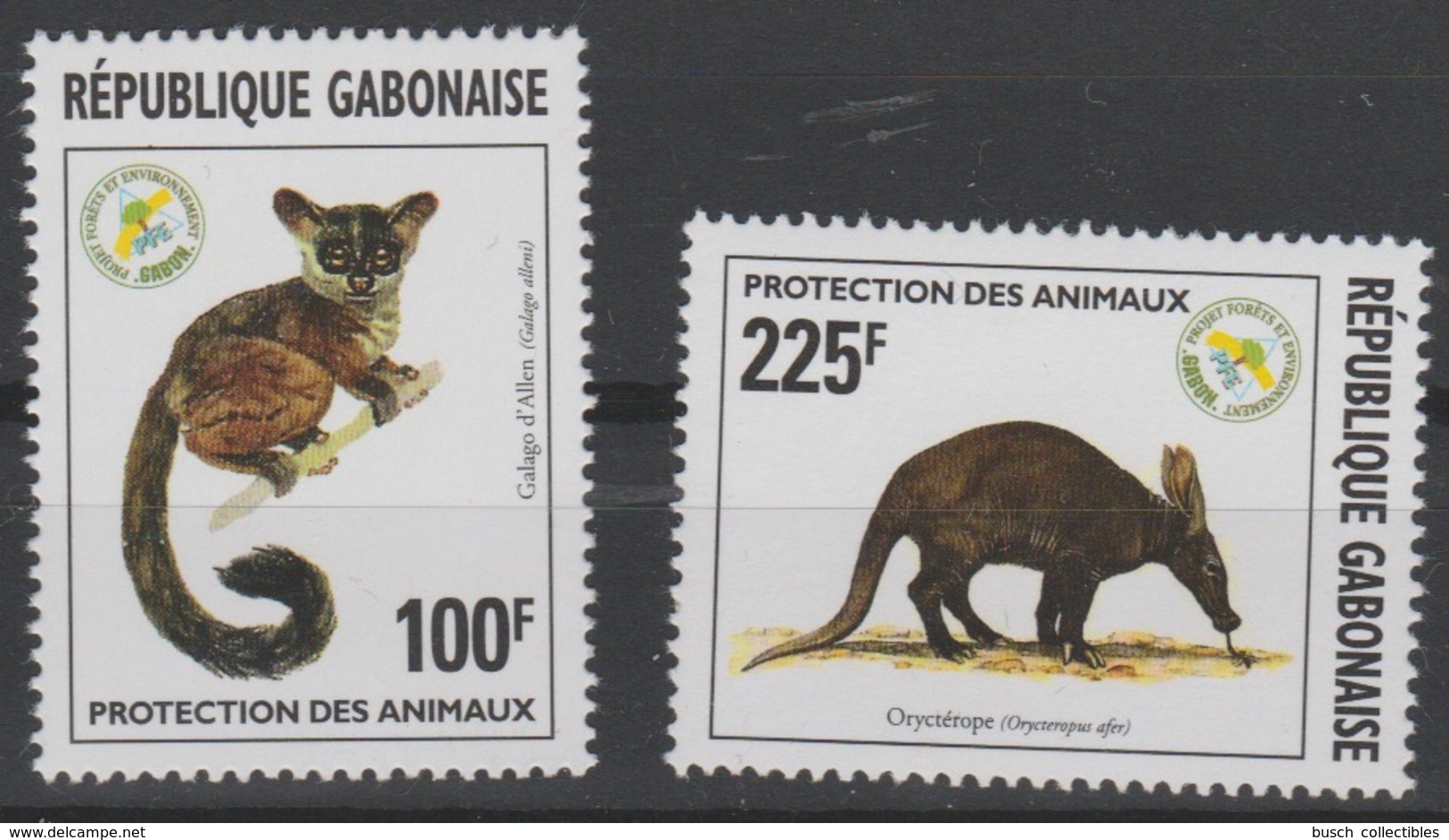 Gabon Gabun 1996 Mi. 1309 - 1310 Faune Fauna Protection Des Animaux Galago D'Allen Oryctérope RARE ! - Gabon (1960-...)