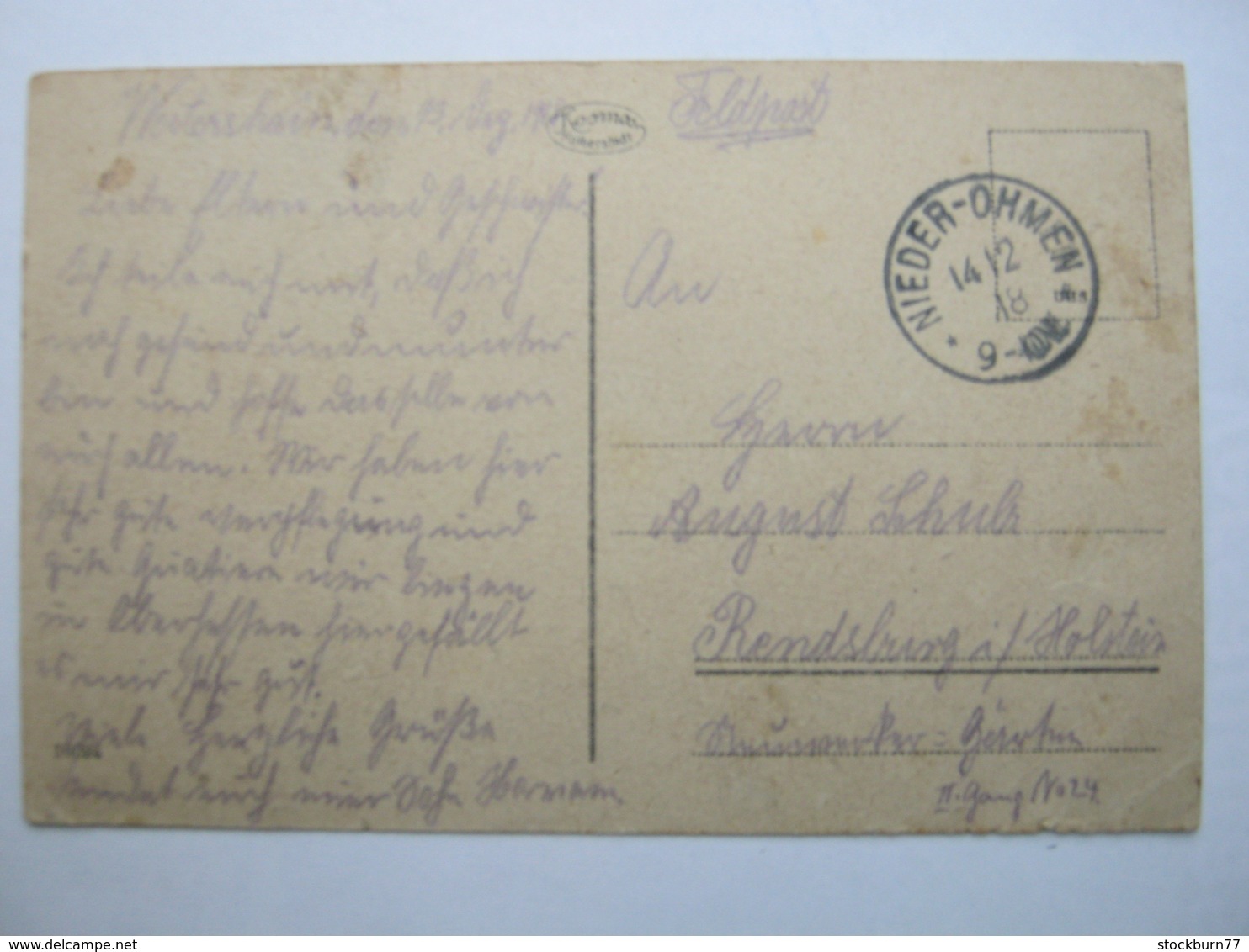 1918 , NIEDER - OHMEN  , Klarer Stempel Auf Karte - Briefe U. Dokumente