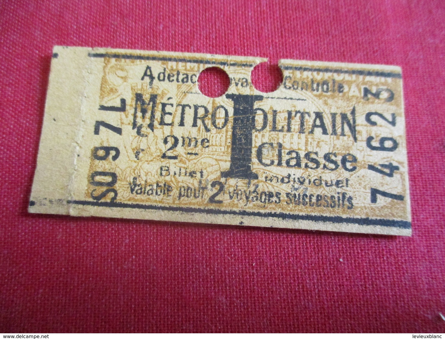 Métropolitain/Ticket Ancien/2éme Classe/détacher Avant Le Contrôle/Valable Pour 2 Voyages Successifs/Vers1920-1940 TCK38 - Europe