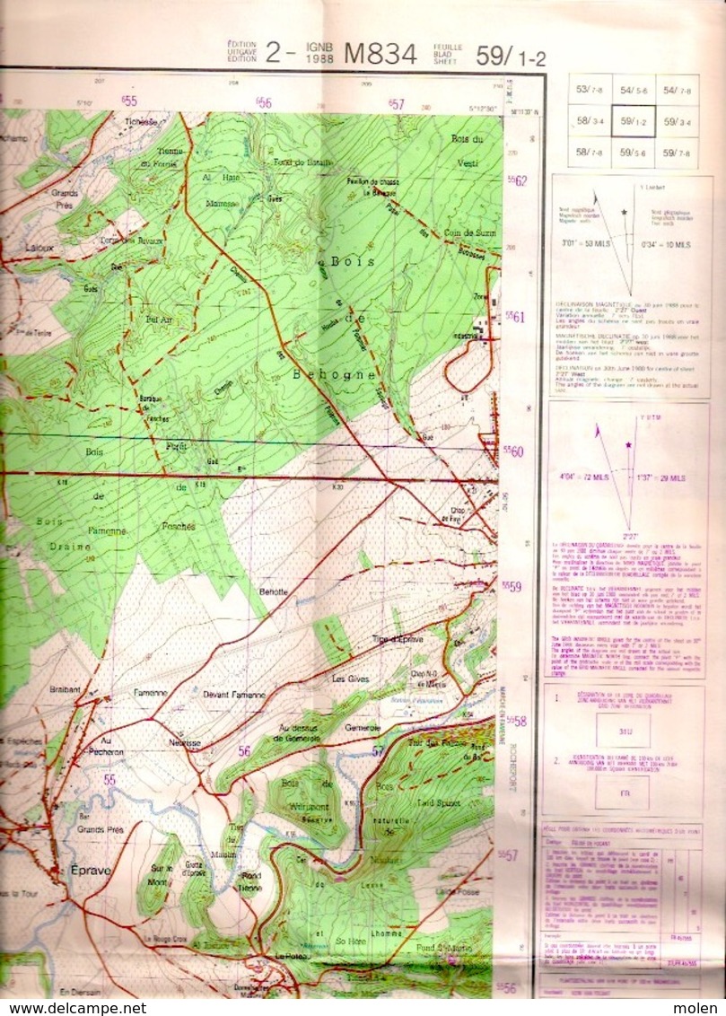 ©1988 HOUYET HAN-SUR-LESSE Rochefort CARTE D ETAT MAJOR WANLIN HOUR HAVENNE CIERGNONT VILLERS EPRAVE BRIQUEMONT S204 - Houyet