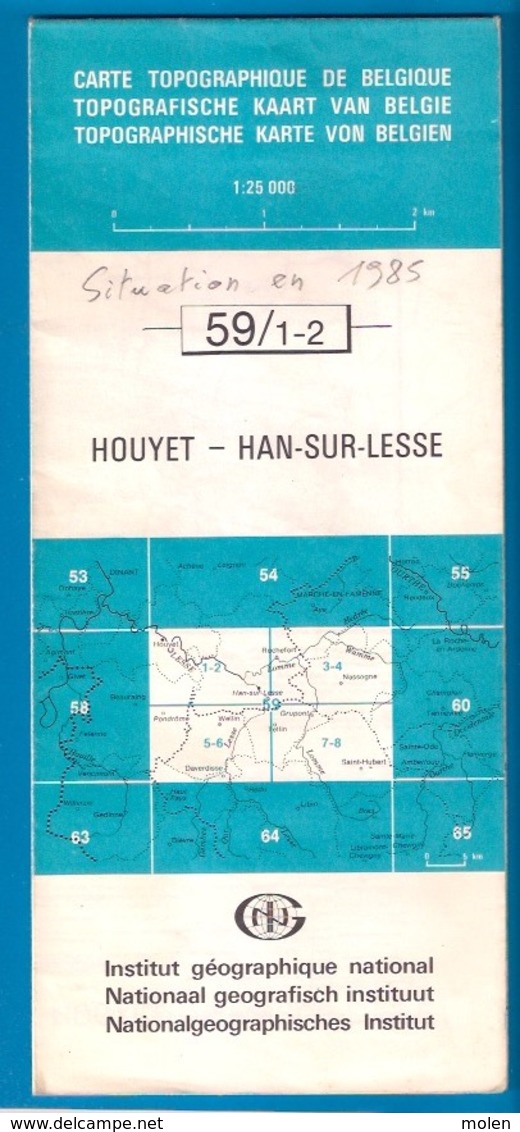 ©1988 HOUYET HAN-SUR-LESSE Rochefort CARTE D ETAT MAJOR WANLIN HOUR HAVENNE CIERGNONT VILLERS EPRAVE BRIQUEMONT S204