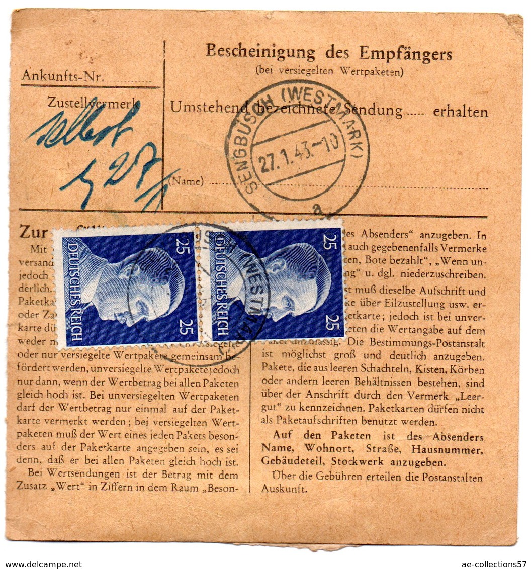 Allemagne  / Colis Postal  / Départ  Bad Mergentheim / Pour Sengbuch ( Seingbouse )  / 22-1-43 - Lettres & Documents